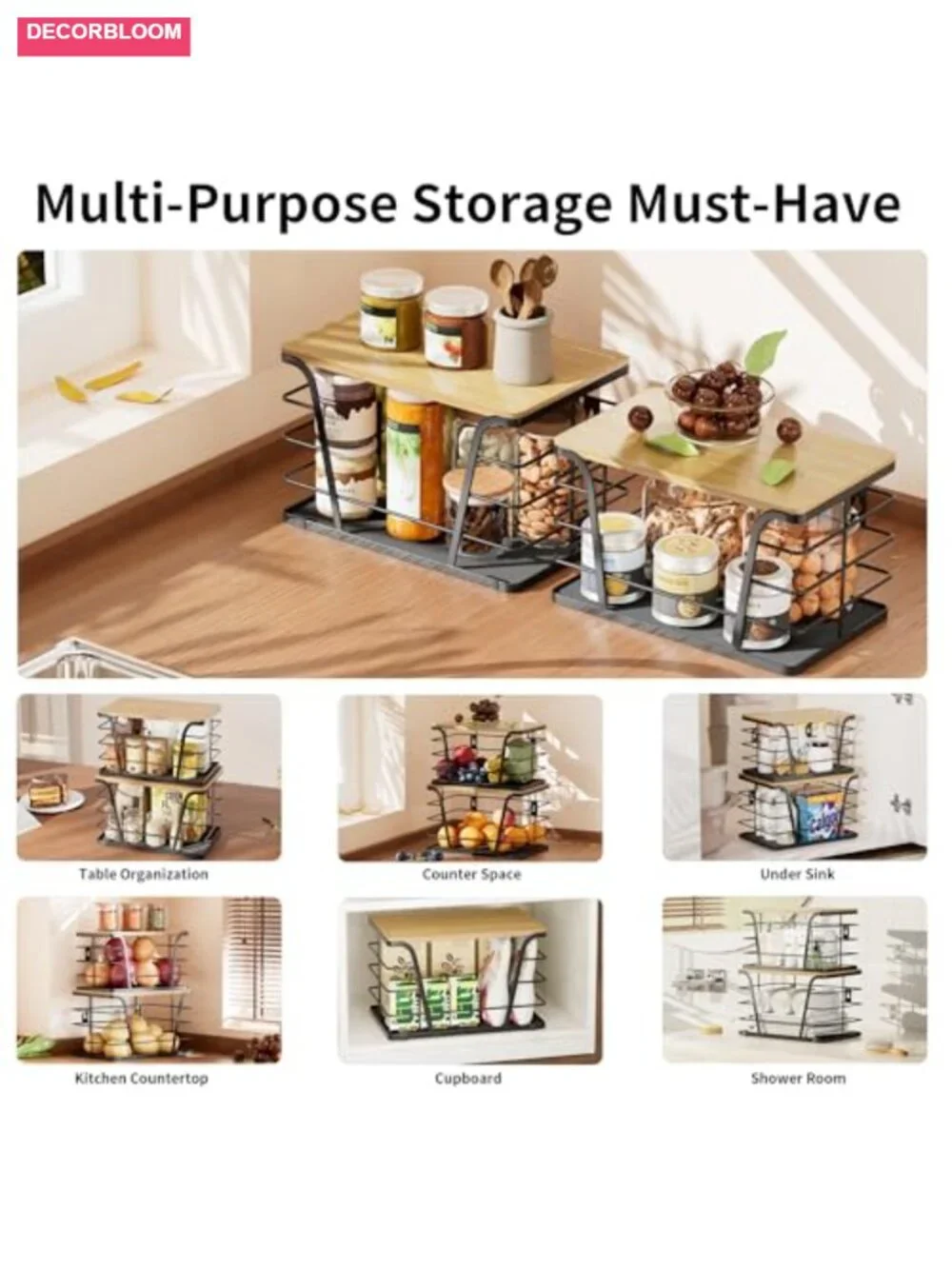 2 Pack Stackable Potato Onion Storage Bins Bamboo Top Kitchen Pantry Organizer